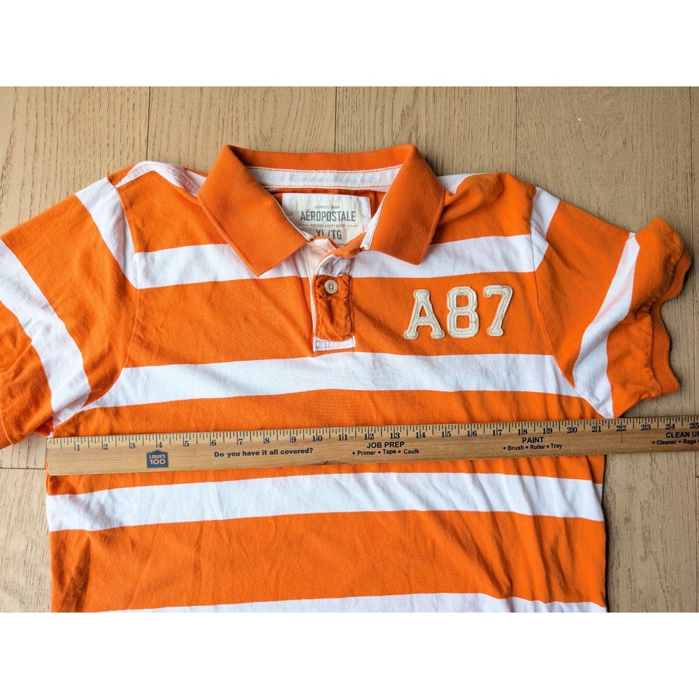 Aeropostale Rugby Polo Orange White Stripe Polo Shirt A87 Boys XL‎ TG - Picture 7 of 7